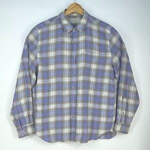 J Crew Tailored Woven Button Up Shirt Mens Large Linen Blend Preppy Long Sleeve